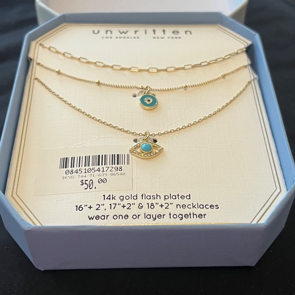 Unwritten Gold Necklace Trio with Evil Eye Charms - Picture 5 of 8